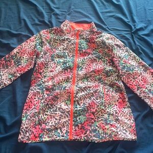 Adidas multi colored cheetah print wind breaker jacket for girls
